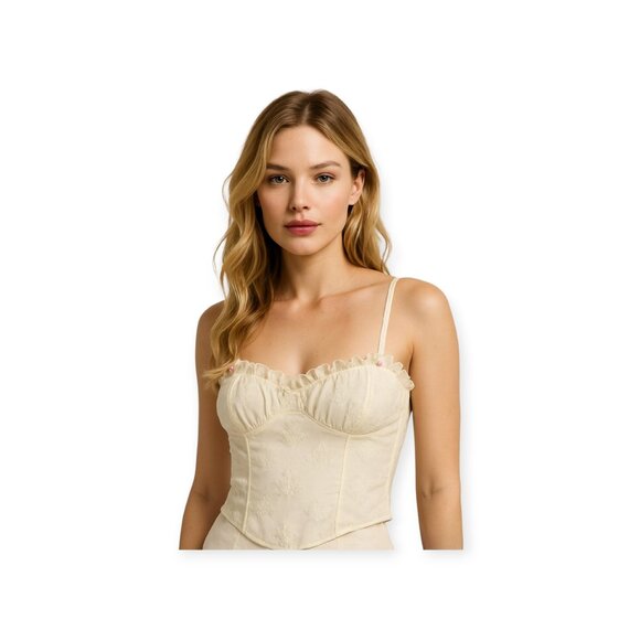 Lush Cream Lace Rosette Camisole Cropped Mesh Feminine Coquette Top Romantic Y2K - Picture 10 of 10